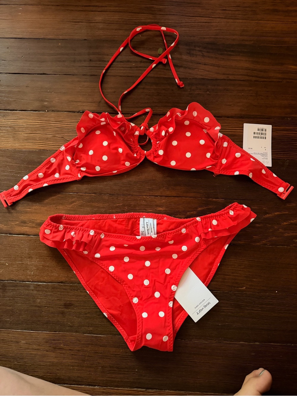 NWT & Other Stories Red Polka Dot Ruffled Bikini Set